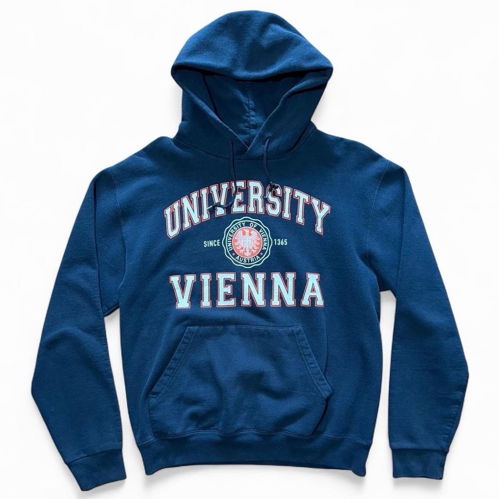 Vintage 90s University of Vienna Navy Blue Pullover Hoodie Sweater Medium